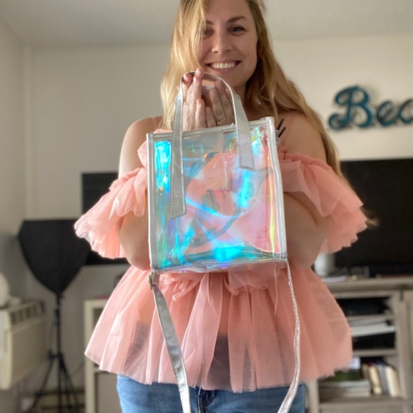 Silver jelly transparent bag with crossbody strap - Picture 2 of 7